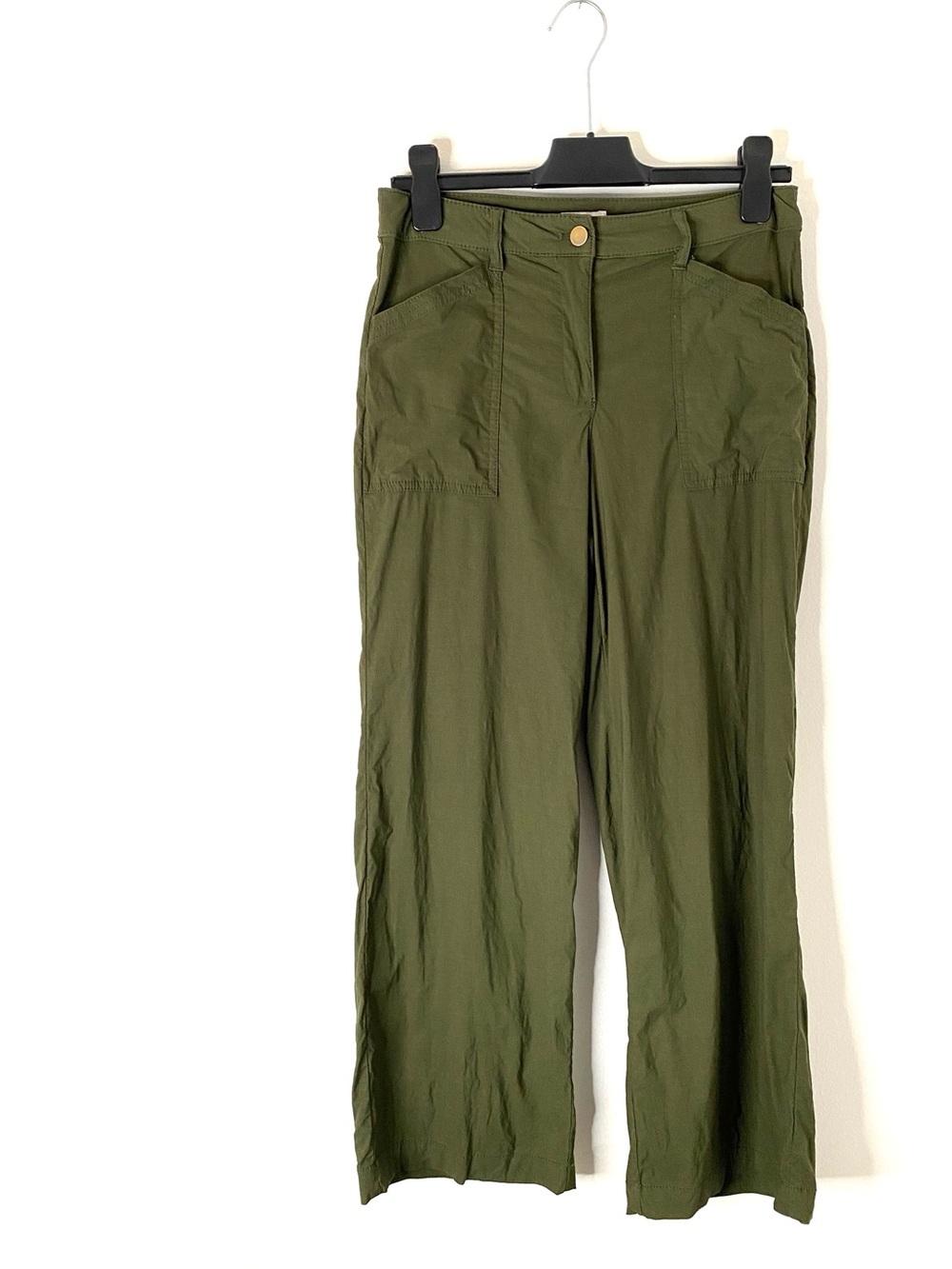Nicole Miller Deep Olive Linen Blend High Rise Utility Pants